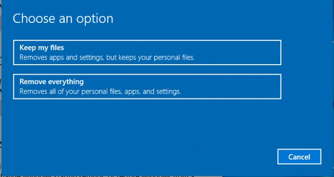 Choose a Win 10 Reset Option