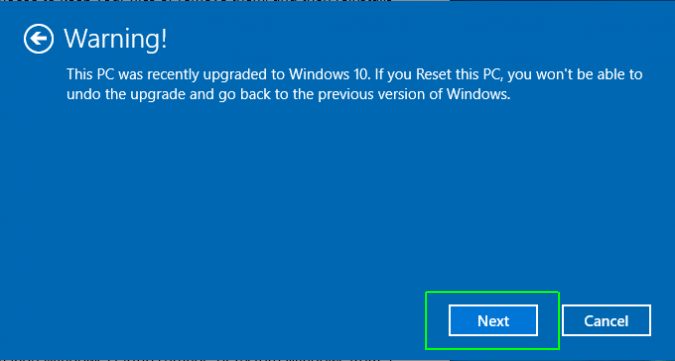 Win 10 Reset Step 7