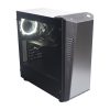 Contour L08 PC gaming chassis with tempered glass side, view of built up PC with LED fan, looking through the glass side panel