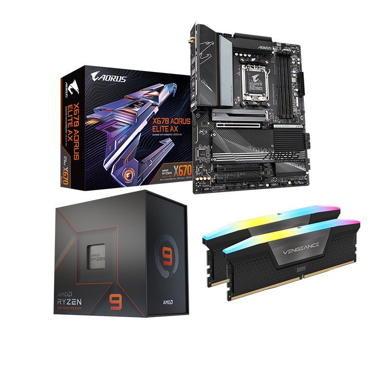 AMD Ryzen™ 9 7950X3D, Gigabyte Aorus Elite AX with 32GB DDR5 RAM Motherboard Bundle