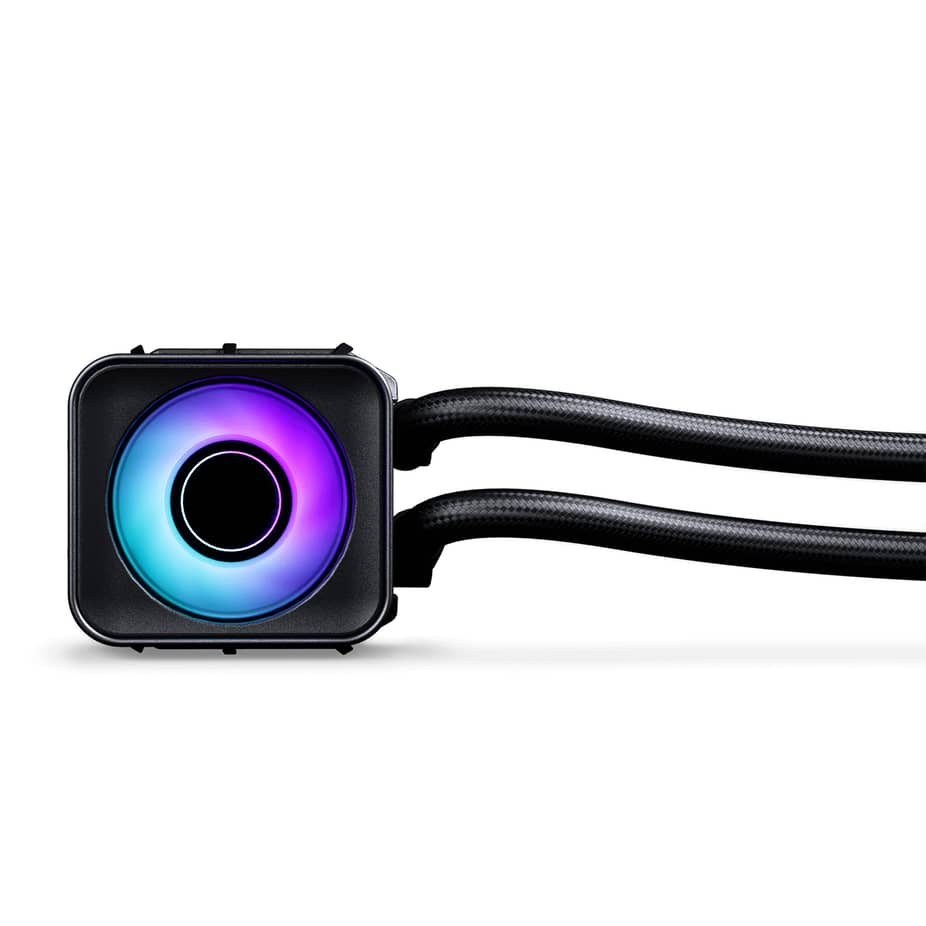 Phanteks D30 X2 360 Liquid Cooler pump showing the RGB fan